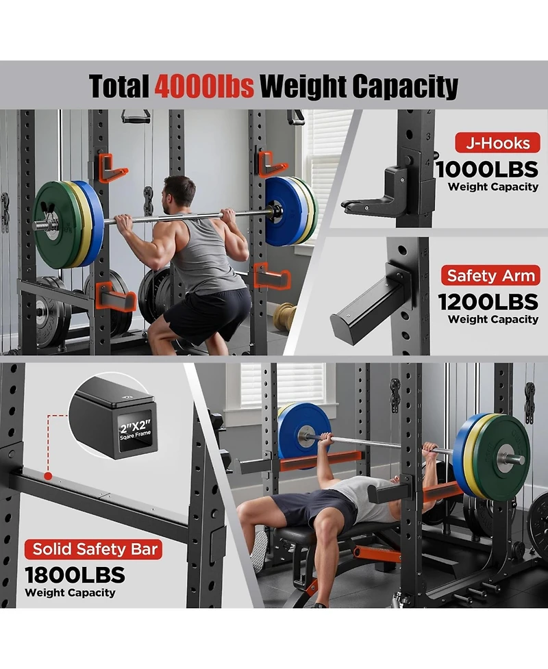 Fed Fitness 1600LBS Commercial Power Cage, Heavy-Duty Cable Crossover Squat Rack with Full Attachments, All-in-One Home Gym