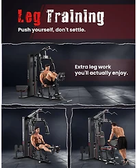 Fed Fitness All-in-One Home Gym Station with Steel Plate Cover, 150LBS Weight Stack Multifunctional Workout Equipment with Leg Press