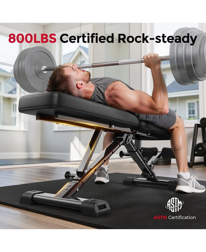 Fed Fitness WB5 800LBS Astm-Certified Flybird WB5 Weight Bench, Foldable Fid Adjustable Workout Bench with 30in Extended Backrest