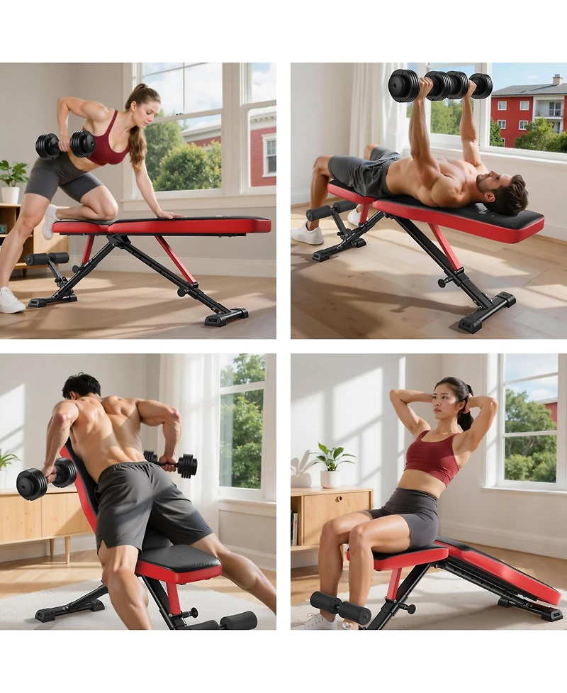 Fed Fitness Adjustable Weight Bench, Full Body Workout Bench for Home Gym Strength Training, Incline Flat Decline for Sit Up Bench Press