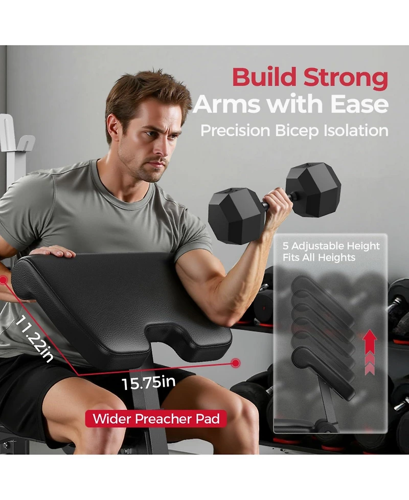Fed Fitness Olympic Adjustable Weight Bench, 39IN Rack Width with Bench Press Rack, Leg Extension and Leg Curl, Multi-Functional Workout Equipment