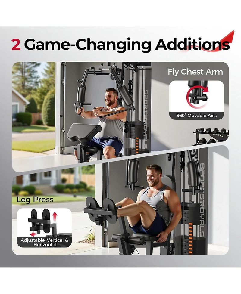 Fed Fitness Home Gym Station with Mesh Cover, 150LBS Weight Stack Multifunctional Workout Equipment Leg Press for Full Body Strength Training