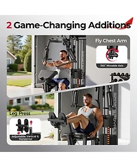 Fed Fitness Home Gym Station with Mesh Cover, 150LBS Weight Stack Multifunctional Workout Equipment Leg Press for Full Body Strength Training