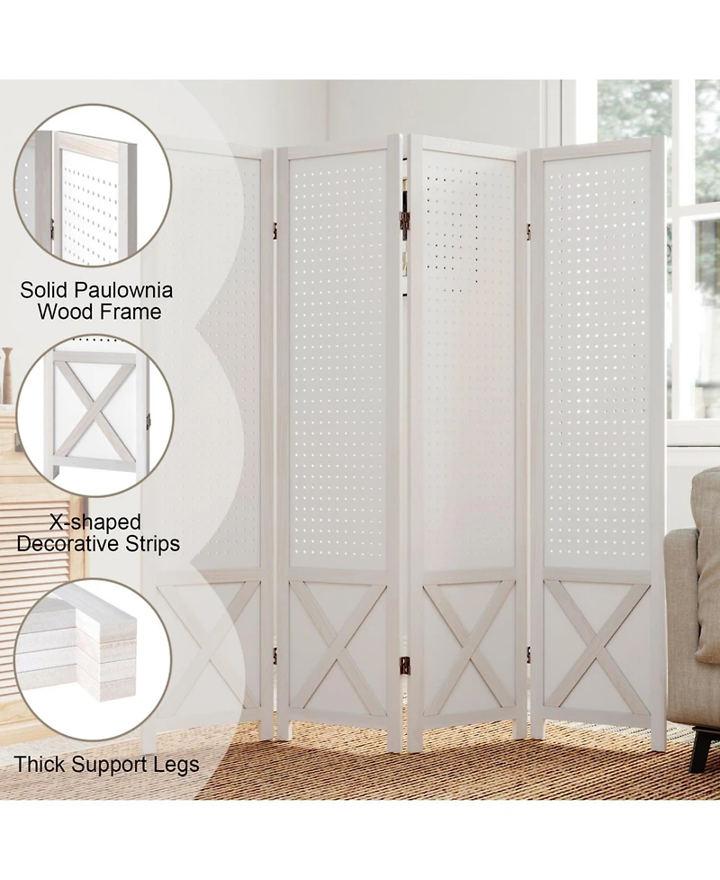sumyeg 4-Panel Pegboard Room Divider Foldable Privacy Screen