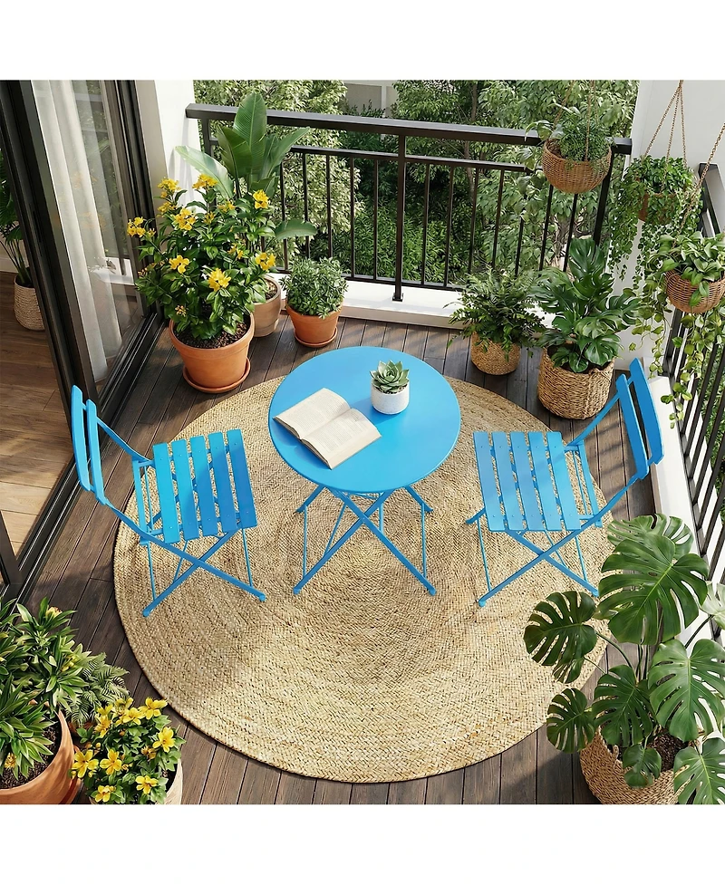 homfan 3 Piece Patio Bistro Set, Folding Table and Chairs, Outdoor Furniture Metal Structure, No Assembly Need