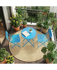 homfan 3 Piece Patio Bistro Set, Folding Table and Chairs, Outdoor Furniture Metal Structure, No Assembly Need