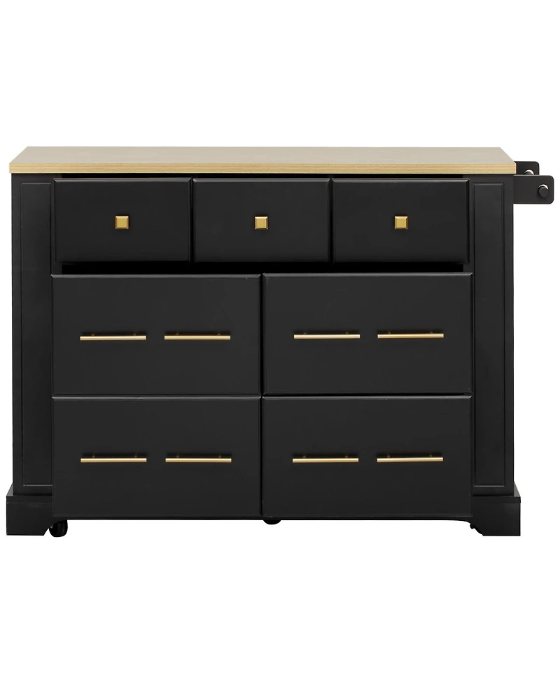 Streamdale Furniture Kitchen Island with Drop Leaf, 6 Drawers, Trash Storage and Power Outlet