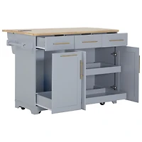 Streamdale Furniture 59.3 inch Rolling Kitchen Island with Drop Leaf, Trash Storage and Power Outlet
