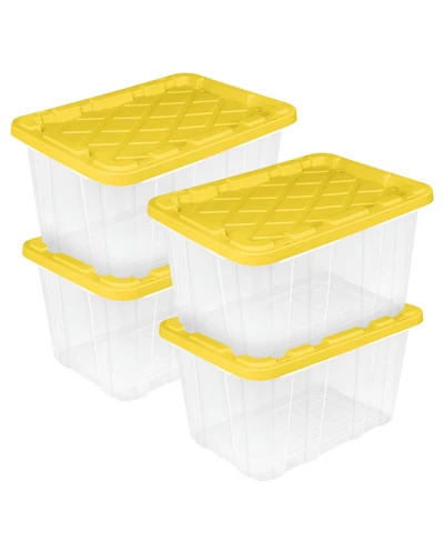 Sterilite Industrial Storage Box with Carrying Handles, 27 Gal, Yellow, 4 Pack