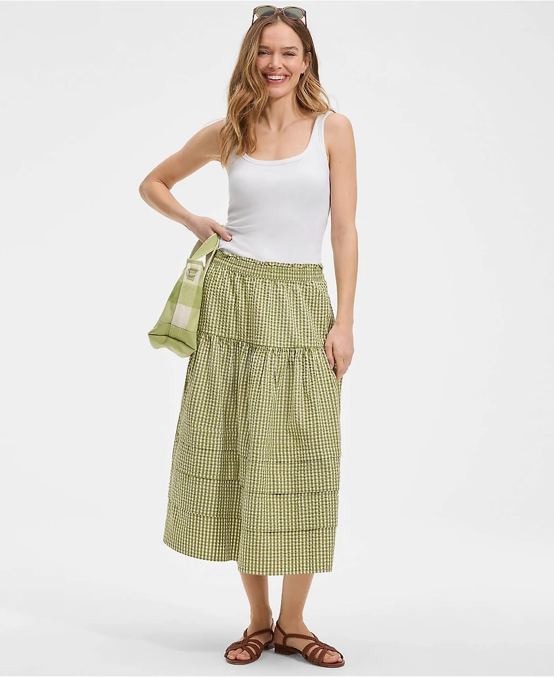 Lands' End Women's Seersucker Pull On Midi Skirt