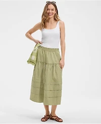 Lands' End Women's Seersucker Pull On Midi Skirt