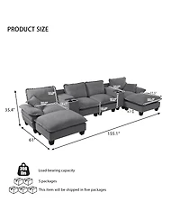 Streamdale Furniture Modular U-Shape Cloud Couch with Storage, Cup Holders, Usb and Ottomans