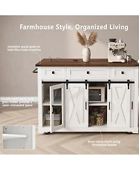 Streamdale Furniture 58inch Farmhouse Rolling Kitchen Island with Storage, Drop Leaf and Barn Door