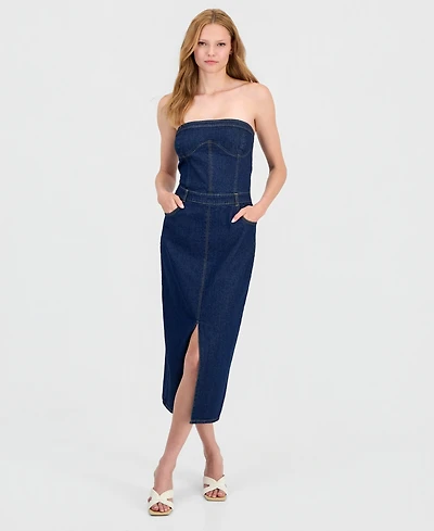 Bar Iii Women's Denim Corset Midi Dress, Macy's Exclusive