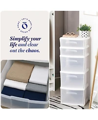 Homz Plastic 5 Drawer Medium Home Storage Cart, White Frame with Clear Drawer