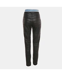 Pre-Owned Balmain Women's Black Denim Trim Stretch Crepe Pleated Pants