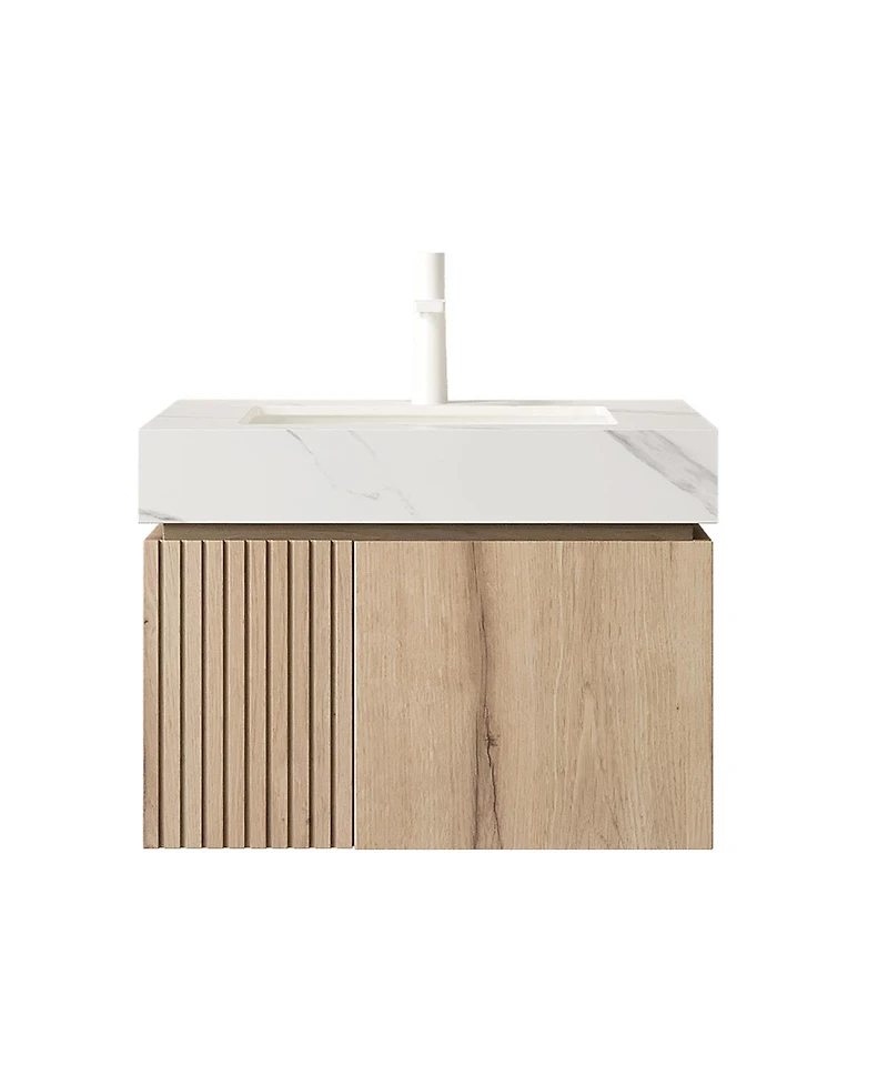 Sillysis Inch Wall Mounted Bathroom Vanity with Carrara Sintered Stone Top, Undermount Ceramic Sink, Soft Close Storage, Pre-assembled
