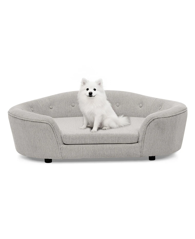 Clihome Modern Dog Bed Pet Sofa Oval Semi-Enclosed Linen Soft Couch