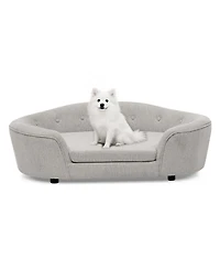 Clihome Modern Dog Bed Pet Sofa Oval Semi-Enclosed Linen Soft Couch