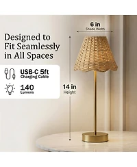 Bell + Howell Woven Scallop Shade Plain Stem Rechargeable Touch Control Led Dimmable Cordless Table Lamp