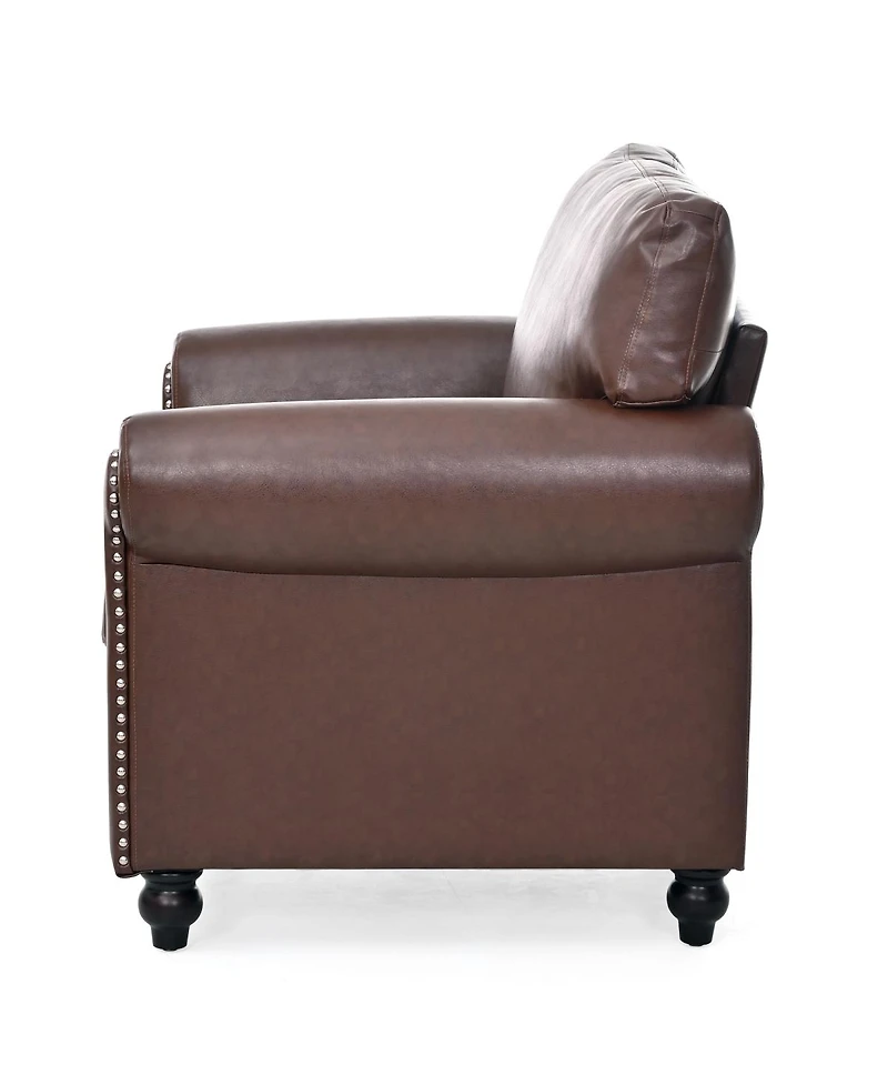 Streamdale Furniture Modern Pu Leather Accent Sofa with Birch Wood Legs and Nailhead Trim