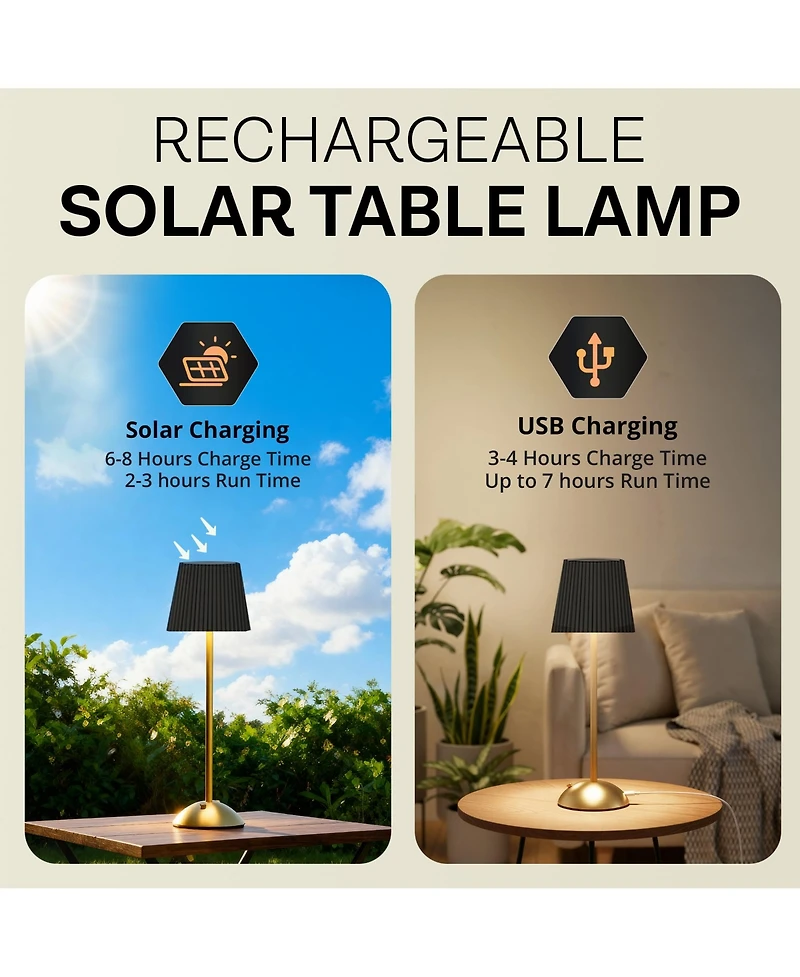 Bell + Howell Rechargeable Solar Tight Pleated Design Portable Indoor Outdoor Led Dimmable Modes Table Lamp