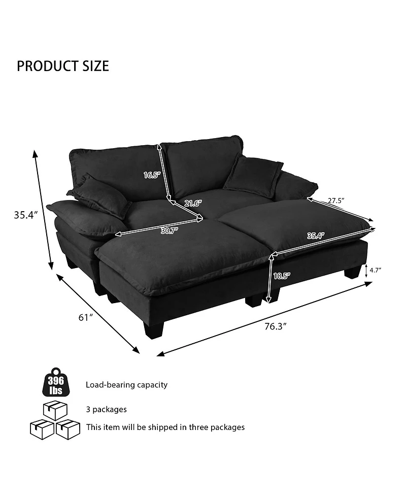 Streamdale Furniture Modular Sectional Cloud Couch with 2 Ottomans and 2 Pillows