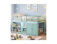 Slickblue Kids Twin Loft Bed with Led Lights and Durable Wooden Frame for Small Spaces