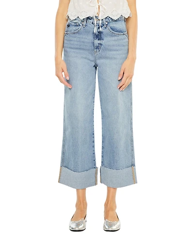 KanCan Women's Alfie 90's Cropped Wide Leg Jeans