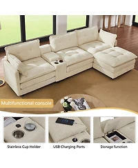 Streamdale Furniture 119" L-Shaped Corduroy Modular Sectional Sofa with Ottoman and Console