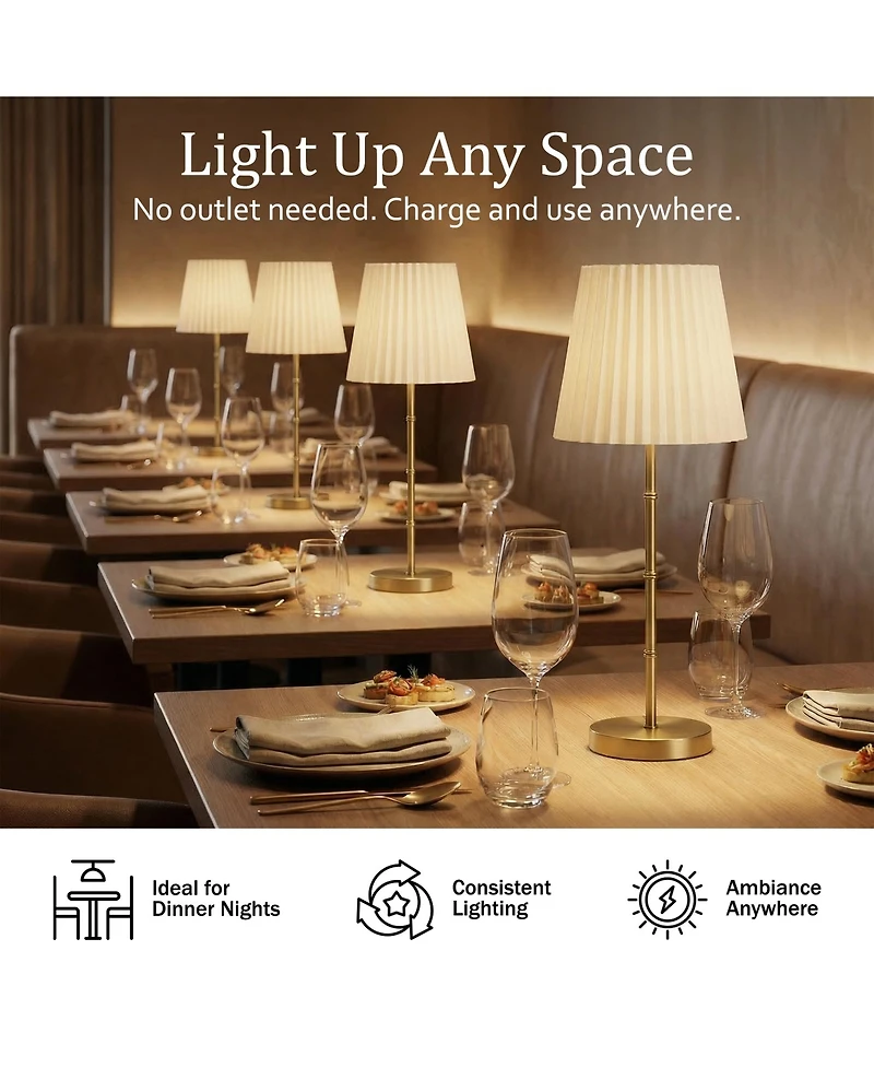 Bell + Howell Bamboo Stem Pleat Shade Rechargeable Touch Control Led Dimmable Cordless Table Lamp