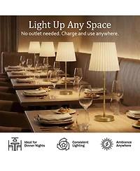Bell + Howell Bamboo Stem Pleat Shade Rechargeable Touch Control Led Dimmable Cordless Table Lamp