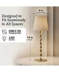 Bell + Howell Twisted Stem Pleated Shade Rechargeable Touch Control Led Dimmable Cordless Table Lamp