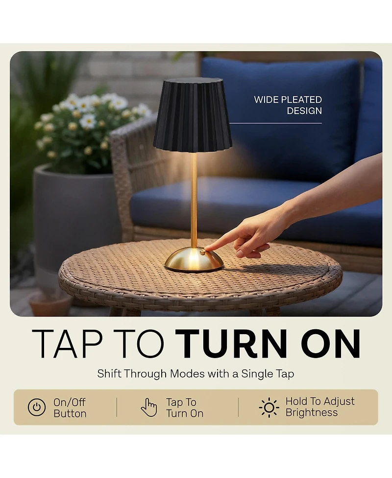 Bell + Howell Rechargeable Solar Wide Pleated Design Portable Indoor Outdoor Led Dimmable Modes Table Lamp