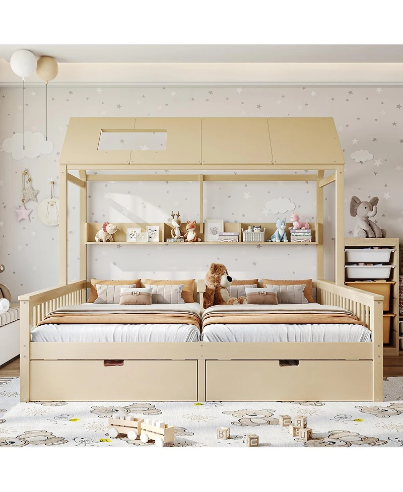 Streamdale Furniture House Platform Bed with Storage Shelves and Drawers