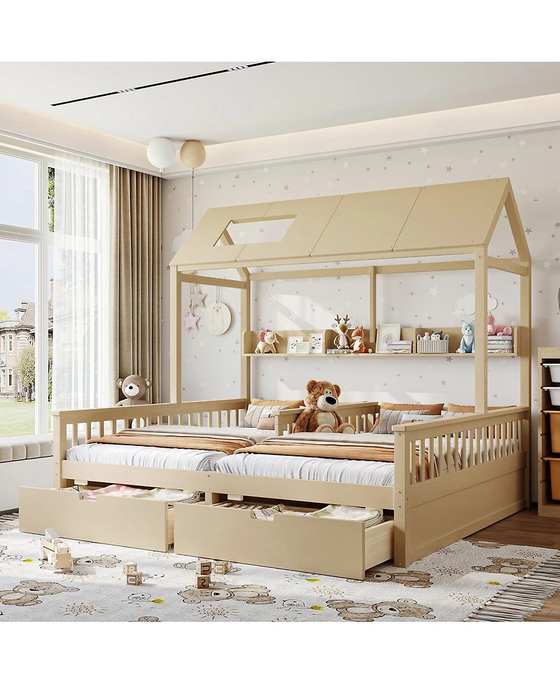Streamdale Furniture House Platform Bed with Storage Shelves and Drawers