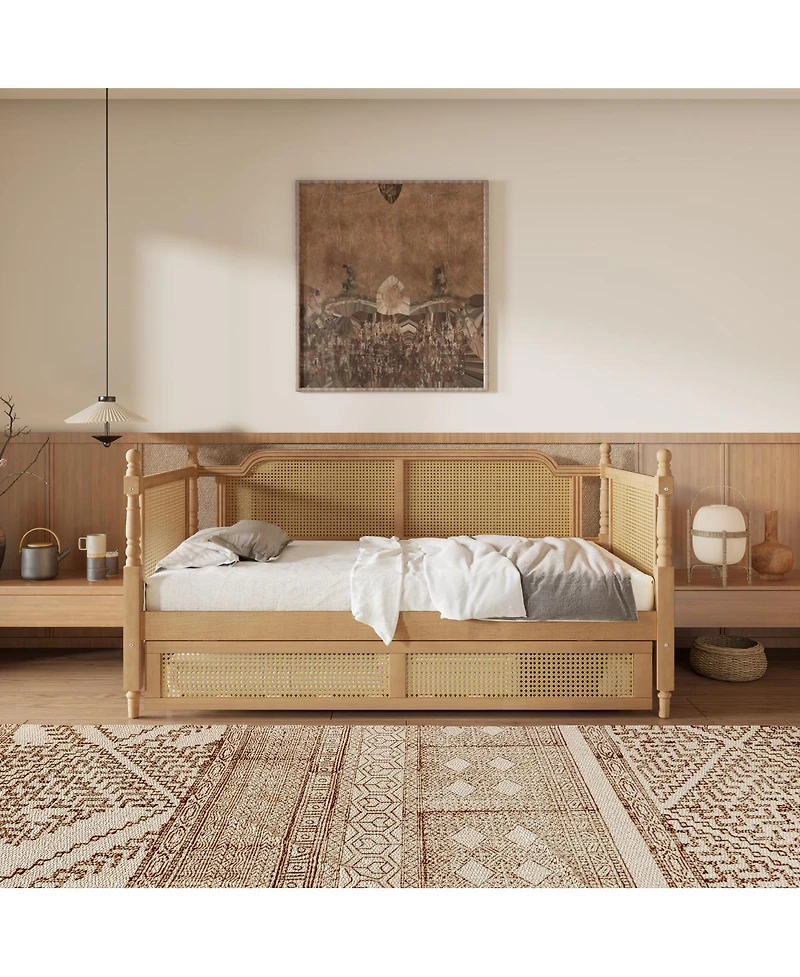 Streamdale Furniture Traditional Rattan Full Daybed with Trundle