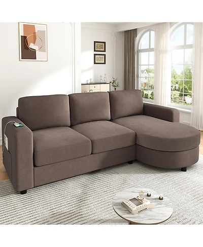 Streamdale Furniture Modern 84.6" L-Shaped Sectional Sofa with Curved Chaise and Usb Ports