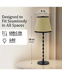 Bell + Howell Twist Stem Twisted Linen Shade Rechargeable Touch Control Led Dimmable Cordless Table Lamp