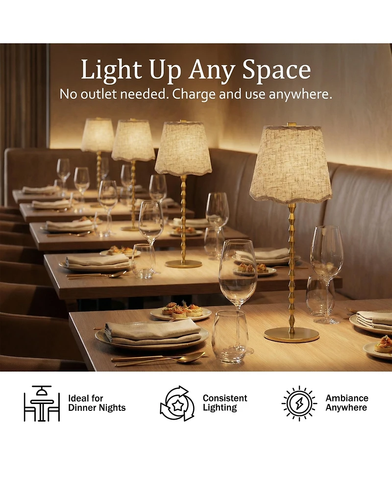Bell + Howell Stem Scallop Shade Rechargeable Touch Control Led Dimmable Cordless Table Lamp