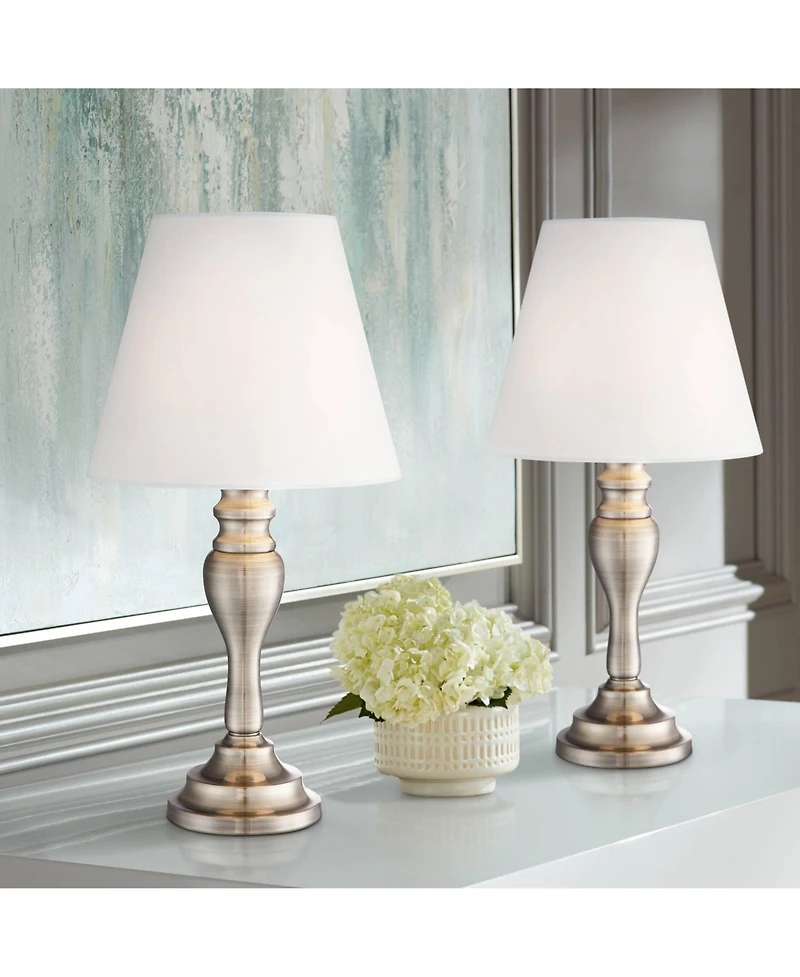 Regency Hill Traditional Accent Table Lamps 19 1/4" High Set of 2 Brass Shade Touch On Off for Bedroom Bedside Office