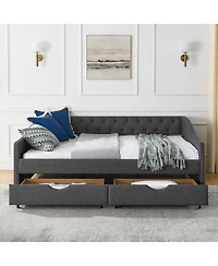 Streamdale Furniture Upholstered Full Size Daybed with Drawers and Tufted Back
