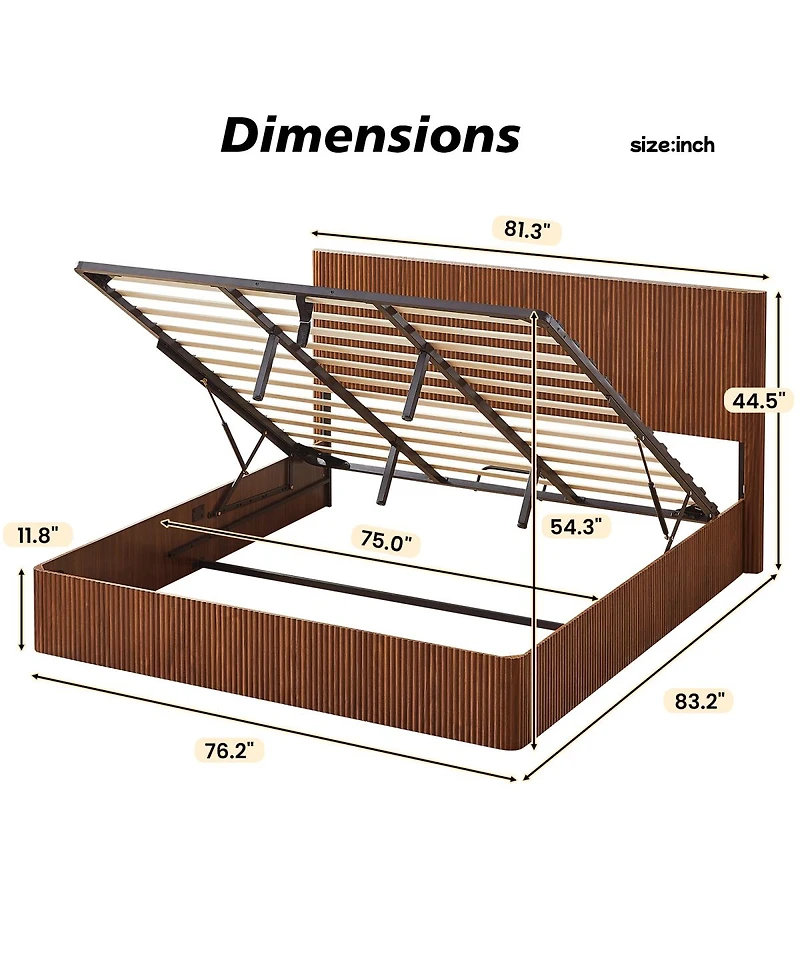 Streamdale Furniture Lift-Up Storage Bed Frame, Curved Wooden Design