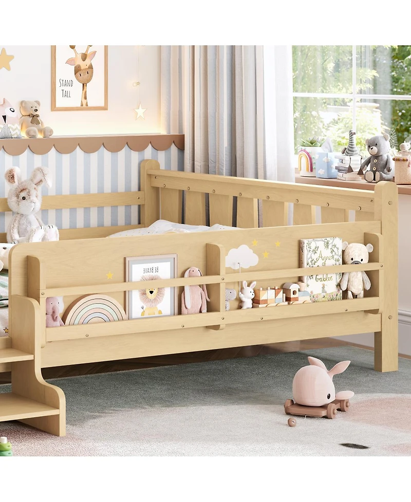Streamdale Furniture Solid Wood Floor Bed with Storage Bookcases and Stairs