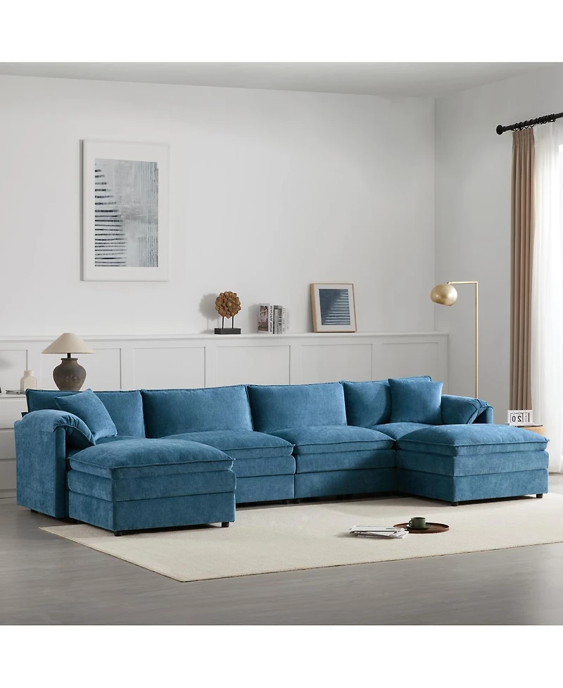 Streamdale Furniture 136" Chenille U-Shaped Modular Sectional Sofa with Movable Ottoman