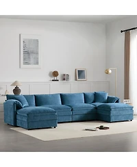 Streamdale Furniture 136" Chenille U-Shaped Modular Sectional Sofa with Movable Ottoman
