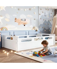 Streamdale Furniture Floor Platform Bed with Guardrails, Low Profile
