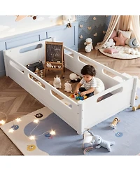 Streamdale Furniture Floor Platform Bed with Guardrails, Low Profile