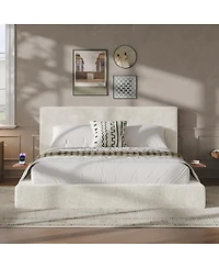Streamdale Furniture Bed Frame with Sliding Side Table and Upholstered Cushion