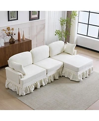 Streamdale Furniture 103'' Modern Ruffled Pleated Skirt L-Shaped Chenille Cloud Sofa with Ottoman